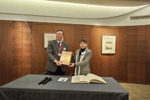 Ir Prof. Irene Lo (right) was presented with a certificate by Ir Prof. Teng Jin-Guang, President of the Hong Kong Academy of Engineering Sciences, at the induction ceremony on January 29, 2024.